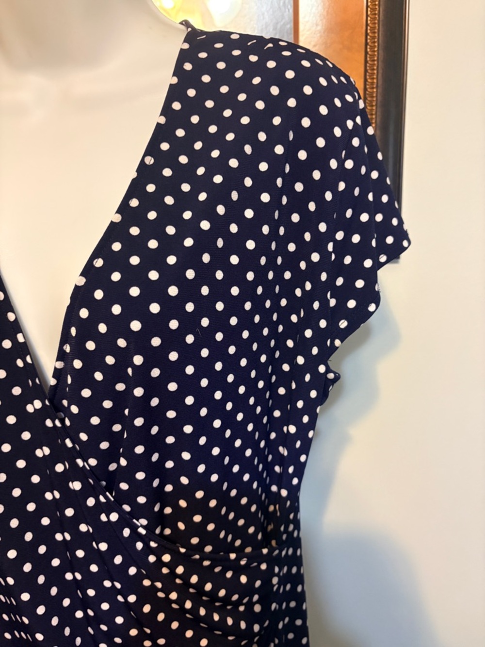 Jones New York Navy and White Polka Dot Midi Dress - Picture 3 of 5
